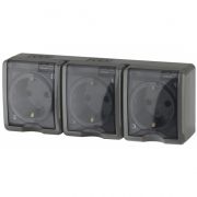 11-2405-03 ЭРА Розетка 3х2P+E IP54, 16АХ-250В, ОУ, Эра Эксперт, серый(5/50/800)