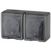 11-2404-03 ЭРА Розетка 2х2P+E IP54, шторки, 16АХ-250В, ОУ, Эра Эксперт, серый(8/80/1280)
