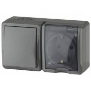 11-7401-03 ЭРА Блок розетка+выключатель IP54, 16АХ(10AX)-250В, ОУ, Эра Эксперт, серый (8/80/1280)