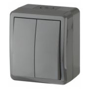 11-1404-03 ЭРА Выключатель двойной IP54, 10АХ-250В, ОУ, Эра Эксперт, серый (16/160/2560)