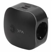 SP-3e-USB-BLACK ЭРА Тройник 3 гн 220V +2хUSB 2000mA, с/з со шт 16A (черный) (6/36/864)