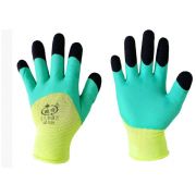 Нейлоновые перчатки (желт) с двойным ППУ покрытием пальцев (зелен/черн) 1/12/720