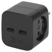 Разветвитель электрический ЭРА SP-2-USB-B на 2 розетки 220V + 2xUSB 2400mA, б/з 10А (черный)1/10/60*