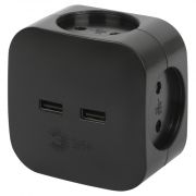 Разветвитель электрический ЭРА SP-4-USB-B на 4 розетки 220V + 2xUSB 2400mA, б/з 10А (черный)1/10/60*