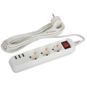 Удлинитель электрический ЭРА U-3es-5m-USB c з/к, с выкл. 3 розетки + 3xUSBA 5м 10А (20)