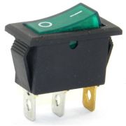 Рокерный выключатель ON-OFF узкая зеленая клавиша 3 конт. (10А/250V) 185-065 КСD3-604BA1 BEA6C 1/100