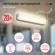 Светильник ЖКХ светодиодный ЭРА SPB-103-0-40K-020 20Вт 4000K 1800Лм IP65 350х75х50 1/40