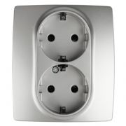 12-2104-03  ЭРА Розетка 2X2P+E Schuko со шторками, 16АХ-250В, Эра12, алюминий /6