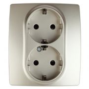 12-2104-04 ЭРА Розетка 2X2P+E Schuko со шторками, 16АХ-250В, Эра12, шампань (6/60/1680)
