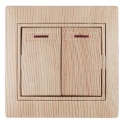 1-105-11 Intro Выключатель двойной с подсветкой, 10А-250В, IP20, СУ, Plano, сосна (10/200/2000)