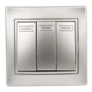 1-106-03 Intro Выключатель тройной, 10А-250В, IP20, СУ, Plano, алюминий (10/200/2400)