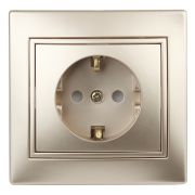 1-206-04 Intro Розетка 2P+E Schuko со шторками, 16А-250В, IP20, СУ, Plano, шампань (10/200/2000)