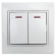 1Э-105-01 Intro Выключатель двойной с подсветкой, 10А-250В, СУ, б.л., Plano, белый (10/200/2400)