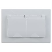 Розетка Intro Plano 1-210-01 двойная 2х2P+E Schuko с крышкой шторками 16А-250В гориз. СУ IP44 Plano белый