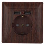 4-410-10 Intro Розетка P+E Schuko со шторками, 16А-250В + 2хUSB, СУ, Solo, венге (10/100/2500)