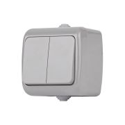 Выключатель Intro Atlantic 5-104-03 двойной, 10А-250В, IP54, открытой установки, серый