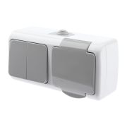 Блок розетка с выключателем Intro Atlantic 5-702-03 двойным 2P+E, 10(16)А-250В, открытой установки, IP54, серый