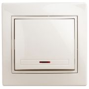 Выключатель Intro Plano 1-102-02 одноклавишный с подсветкой, 10А-250В, IP20, СУ, слоновая кость