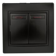 Выключатель Intro Plano 1-105-05 двухклавишный с подсветкой, 10А-250В, IP20, СУ, антрацит