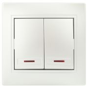 Выключатель Intro Plano 1-105-06 двухклавишный с подсветкой, 10А-250В, IP20, СУ, перламутр