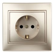 Розетка Intro Plano 1-202-04 с заземлением 2P+E Schuko 16А-250В IP20 СУ шампань
