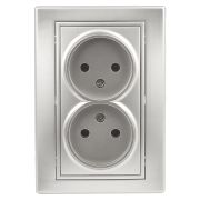 Розетка Intro Plano 1-204-03 без заземления двойная 2х2P 16А-250В IP20 СУ алюминий