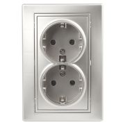Розетка Intro Plano 1-205-03 с заземлением двойная 2X2P+E Schuko 16А-250В IP20 СУ алюминий