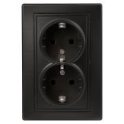 Розетка Intro Plano 1-205-05 с заземлением двойная 2X2P+E Schuko 16А-250В IP20 СУ антрацит