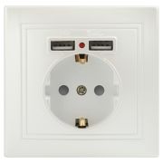 Розетка Intro Plano 1-410-06 с заземлением 2P+E Schuko со шторками 16А-250В + 2хUSB 5В-2 1А IP20 СУ перламутр