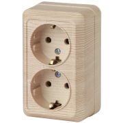 Розетка Intro Quadro 2-204-11 с заземлением двойная 2х2P+E Schuko, 16А-250В, IP20, ОУ, сосна