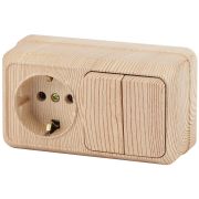 Блок розетка с выключателем Intro Quadro 2-702-11 двойным горизонтальный 10(16)А-250В, IP20, ОУ, сосна