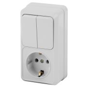 Блок розетка с выключателем Intro Quadro 2-706-01 двойным вертикальный 10(16)А-250В, IP20, ОУ, белый