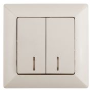 Выключатель Intro Solo 4-105-02 двухклавишный с подсветкой, 10А-250В, IP20, СУ, слоновая кость