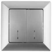 Выключатель Intro Solo 4-105-03 двухклавишный с подсветкой, 10А-250В, IP20, СУ, Solo, алюминий