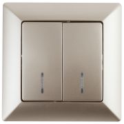 Выключатель Intro Solo 4-105-04 двухклавишный с подсветкой, 10А-250В, IP20, СУ, шампань