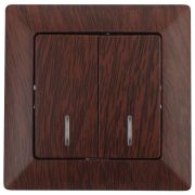 Выключатель Intro Solo 4-105-10 двухклавишный с подсветкой, 10А-250В, IP20, СУ, венге