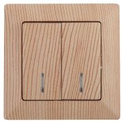 Выключатель Intro Solo 4-105-11 двухклавишный с подсветкой, 10А-250В, IP20, СУ, сосна