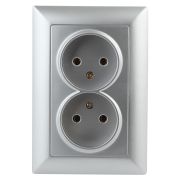 Розетка Intro Solo 4-204-03 без заземления двойная 2х2P 16А-250В IP20 СУ алюминий