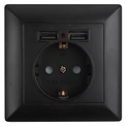 Розетка Intro Solo 4-410-05 с заземлением P+E Schuko со шторками 16А-250В + 2хUSB IP20 СУ антрацит