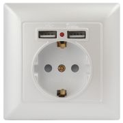 Розетка Intro Solo 4-410-06 с заземлением P+E Schuko со шторками 16А-250В + 2хUSB IP20 СУ перламутр