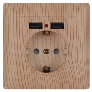 Розетка Intro Solo 4-410-11 с заземлением P+E Schuko со шторками 16А-250В + 2хUSB IP20 СУ сосна