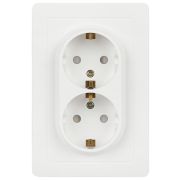 Розетка Intro Style 7-208-01 двойная с заземлением 2X2P+E Schuko со шторками, 16А-250В, IP20, СУ, белый