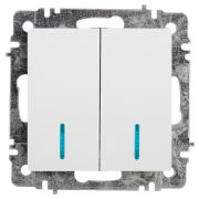 Выключатель Intro Accent 6-105-01 двойной с подсветкой, 10А-250В, IP20, СУ, AL/CU, белый