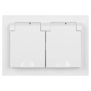 Розетка Intro Accent 6-210-01 2х2P+E Schuko с крышками штор., 16А-250В, IP44, СУ, AL/CU, белый