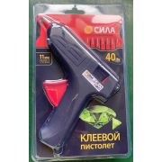 Термопистолет клеевой СИЛА SGG40-01 40Bт под стержень 11мм в комплекте 11мм х 7cм 2 шт.