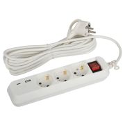 Удлинитель электрический ЭРА UB-3es-5m-USB c заземлением с выключателем 3 розетки + 1xUSBA+1xUSBC 5м 10А