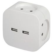 Разветвитель электрический ЭРА SP-4-USB-W на 4 розетки + 2xUSB 2400mA без заземления 10А белый