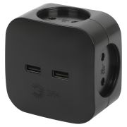Разветвитель электрический ЭРА SP-4-USB-B на 4 розетки + 2xUSB 2400mA без заземления 10А черный