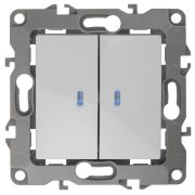 12-1105-01 ЭРА Выключатель двойной с подсветкой, 10АХ-250В, IP20, Эра12, белый (10/100/3200)