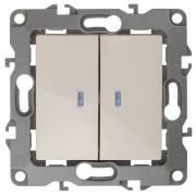 12-1105-02 ЭРА Выключатель двойной с подсветкой, 10АХ-250В, IP20, Эра12, слоновая кость (10/100/3200